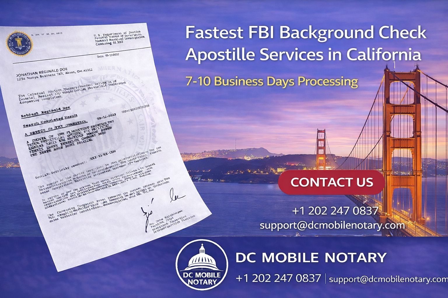 Fastest FBI Background Check Apostille Services in California