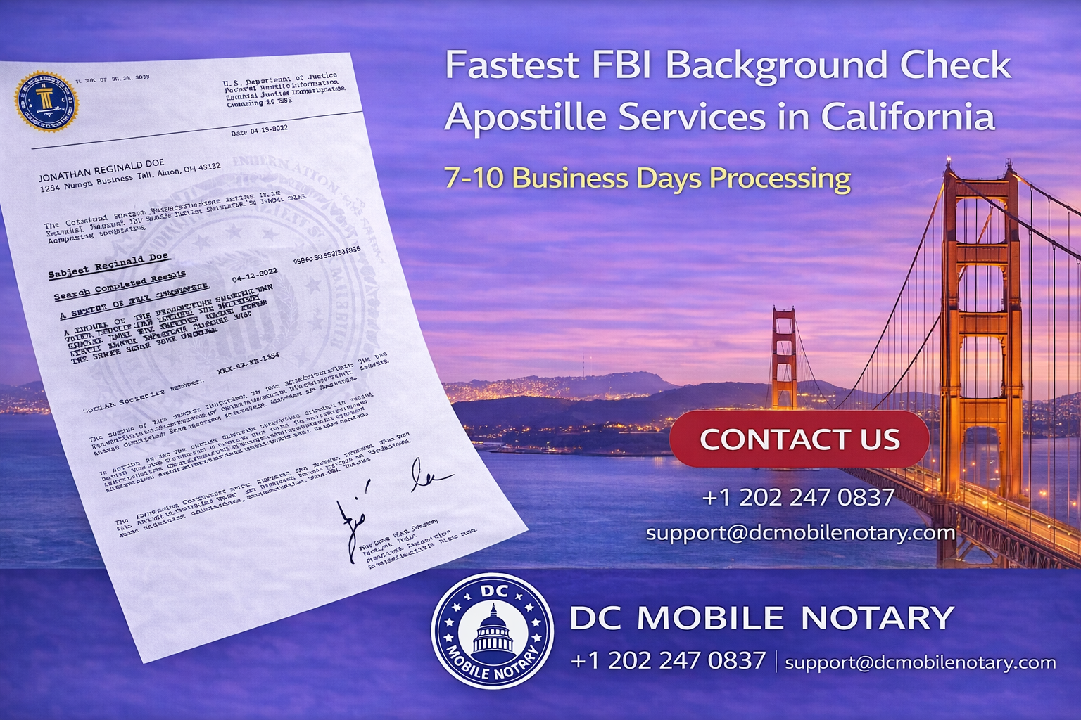 Fastest FBI Background Check Apostille Services in California