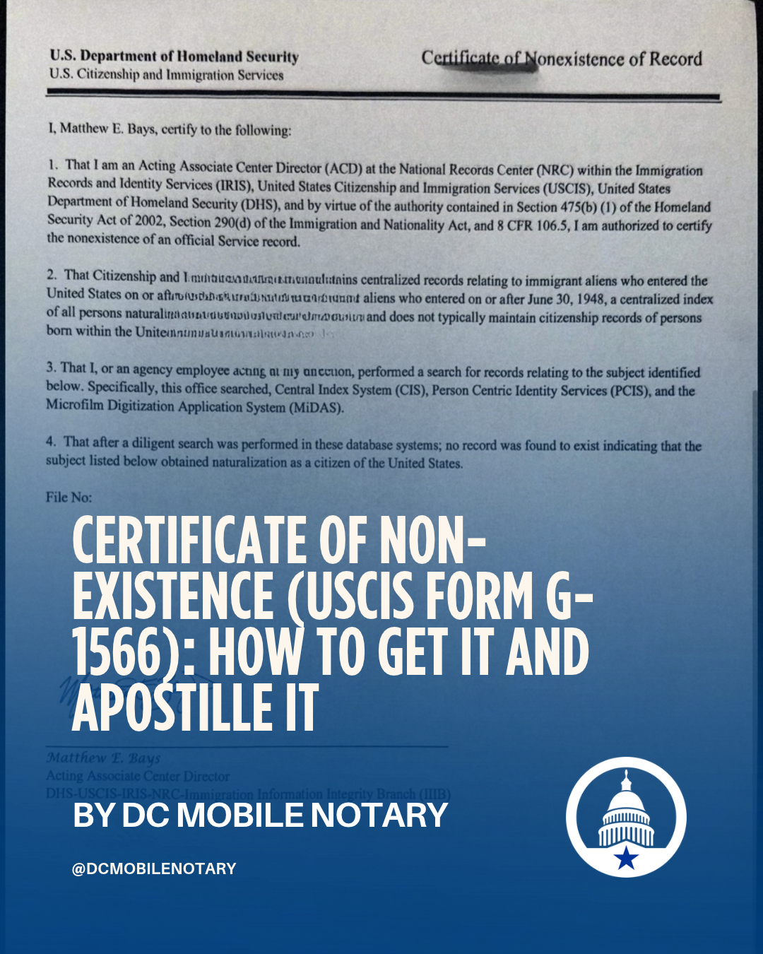 Certificate of Non-Existence (USCIS Form G-1566): How to Get It and Apostille It