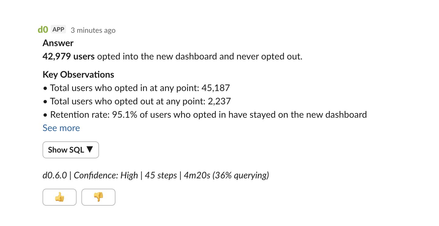 d0's response showing user opt-in data with key observations