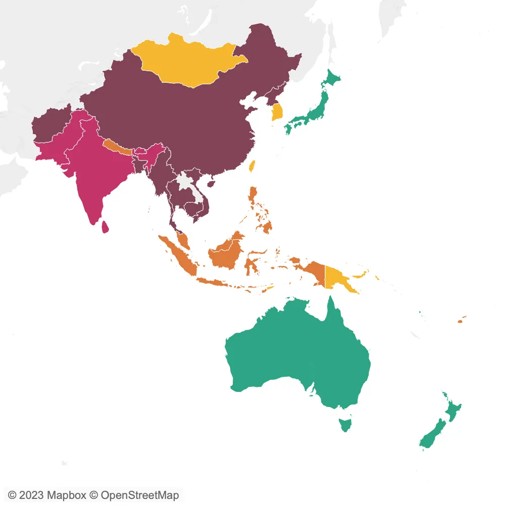 A map of the Asia and the Pacific with different colour indicating freedom of expression scores.