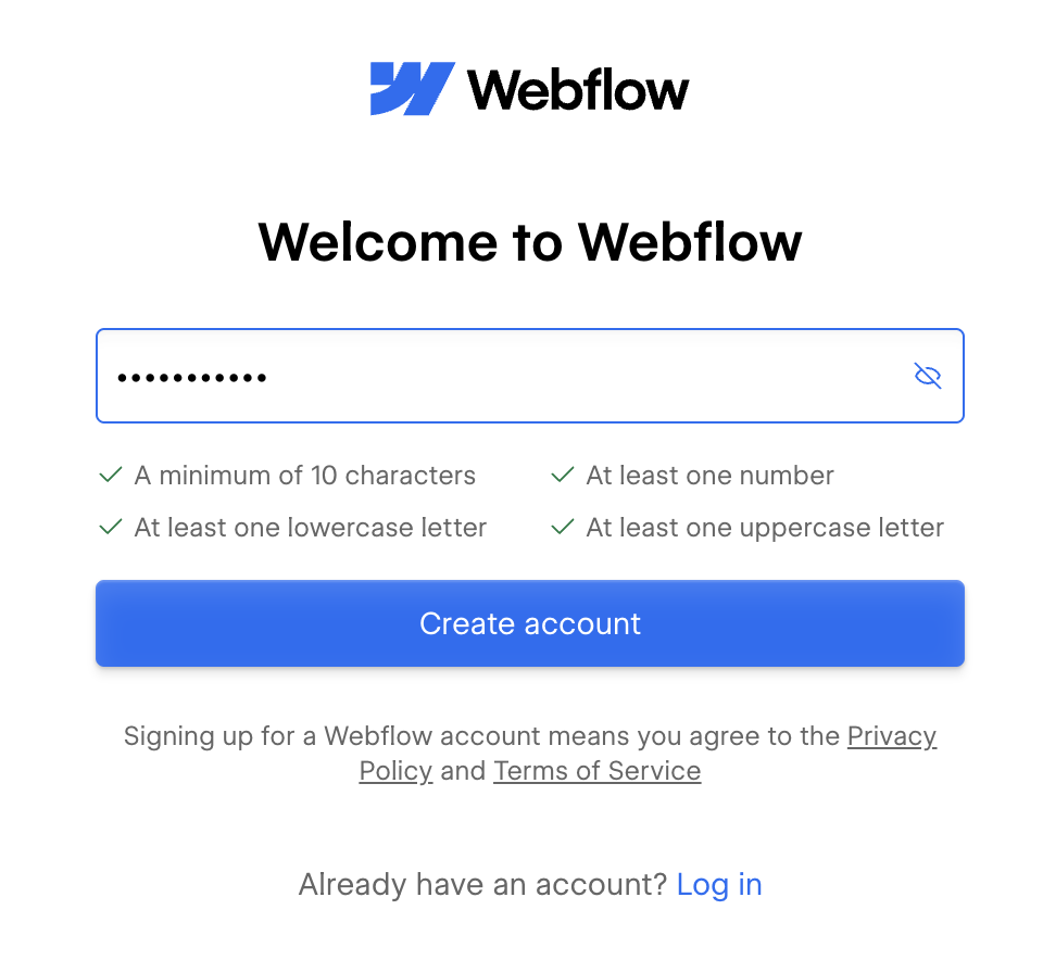 「Create a new password」でパスワードを設定する。※10文字以上、数字・小文字・大文字を各1文字以上含む必要があります。