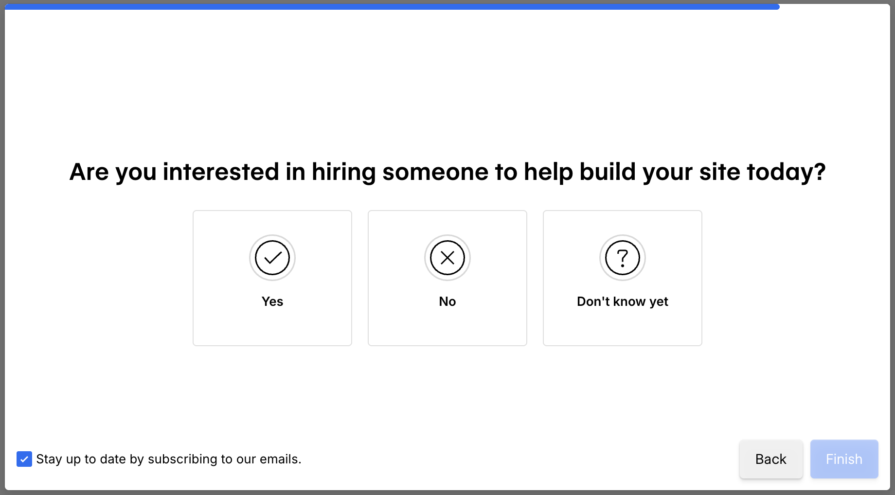 5.「今すぐサイト構築のお手伝いをしてくれる人を雇いたいとお考えですか?-Are you interested in hiring someone to help build your site today?」