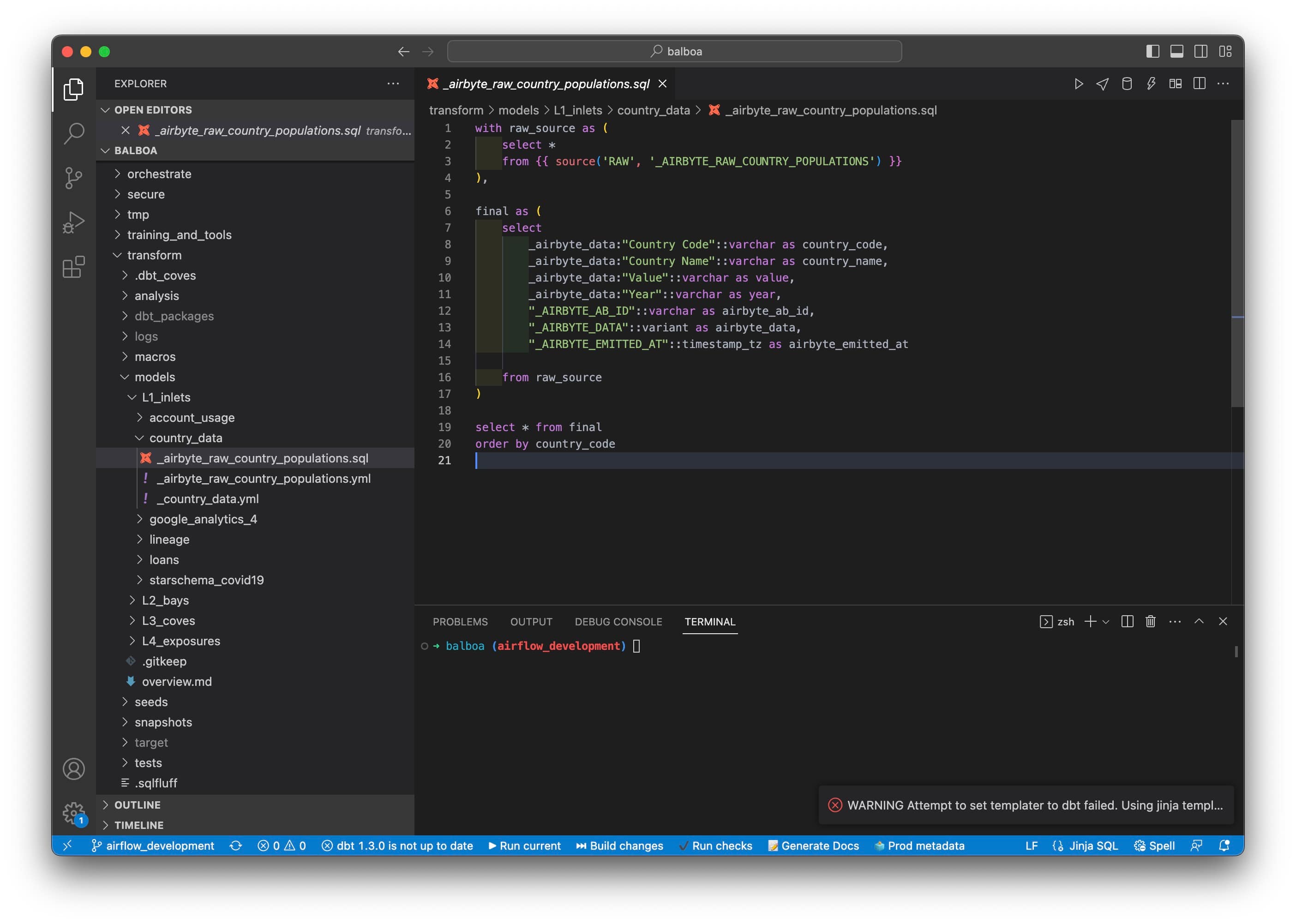 IDE for dbt core development