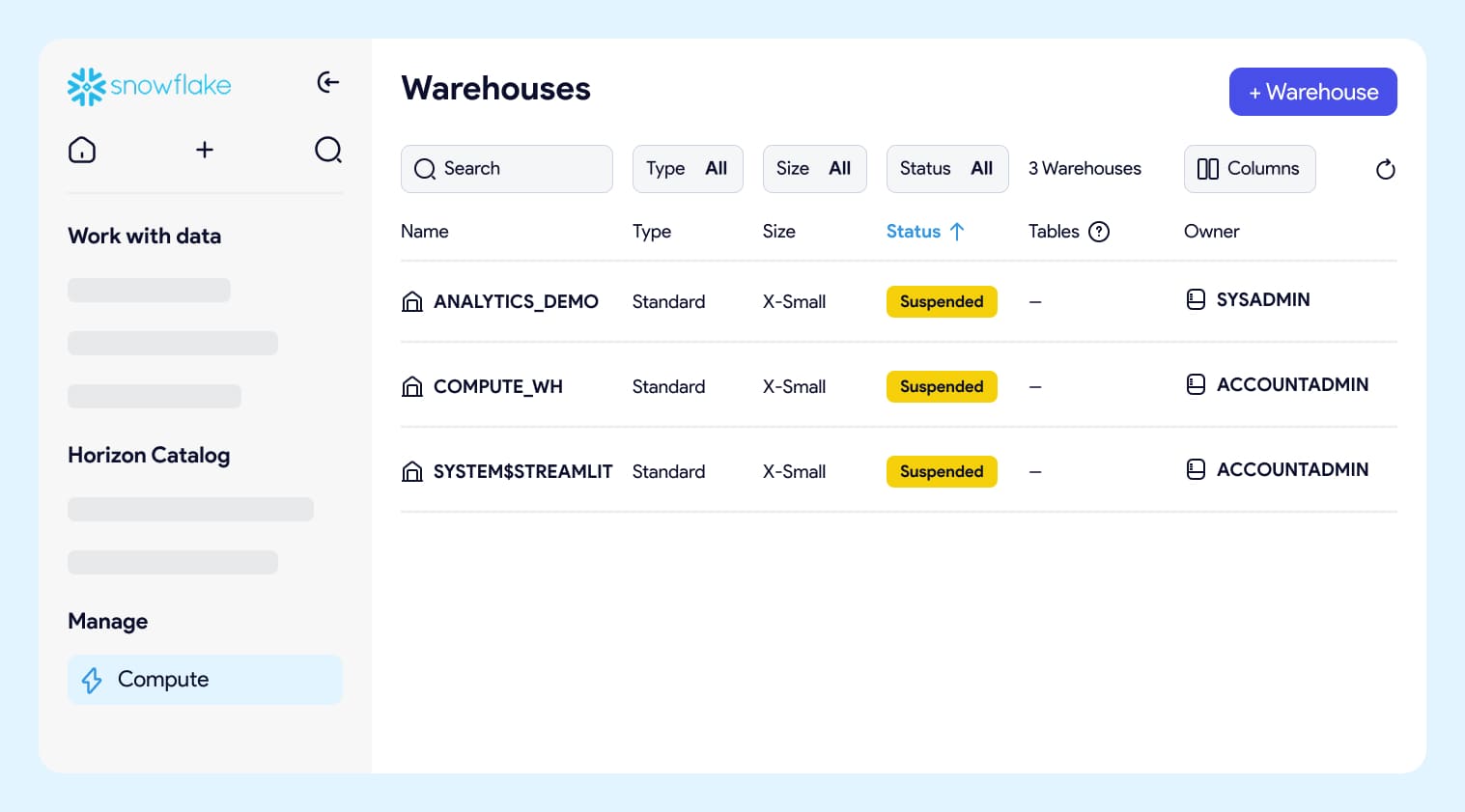 Snowflake warehouse