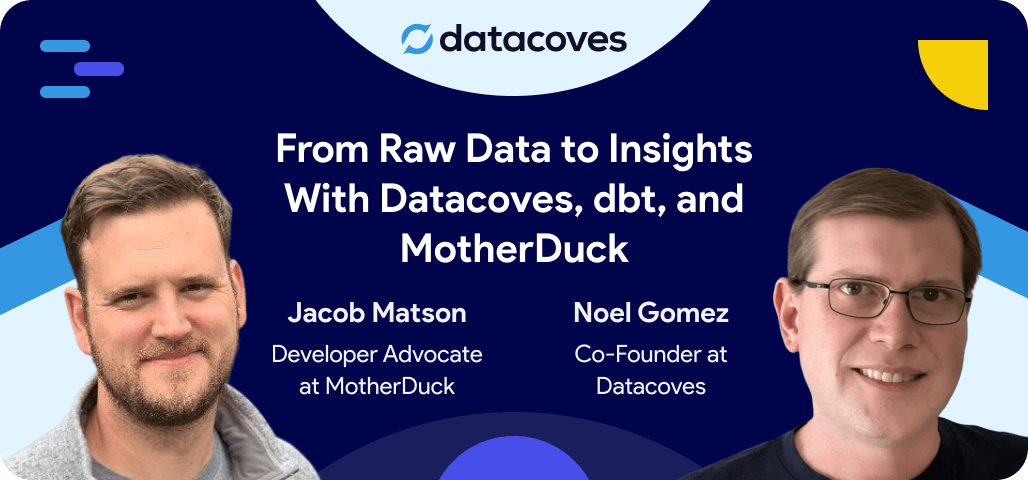 Webinar cover for Raw Data Insights featuring Datacoves, dbt, and MotherDuck