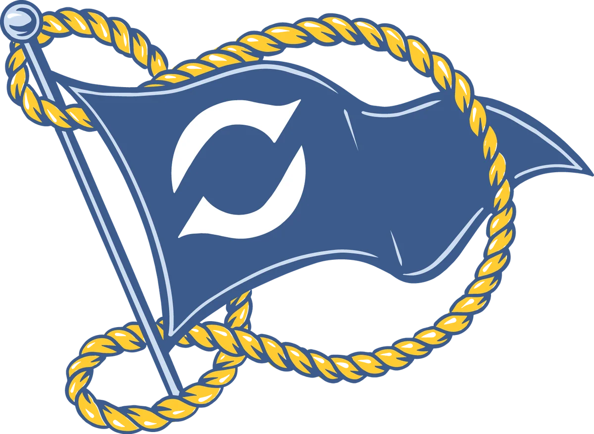 The Datacoves burgee, a blue pennant with a rope border, flown at booth 208