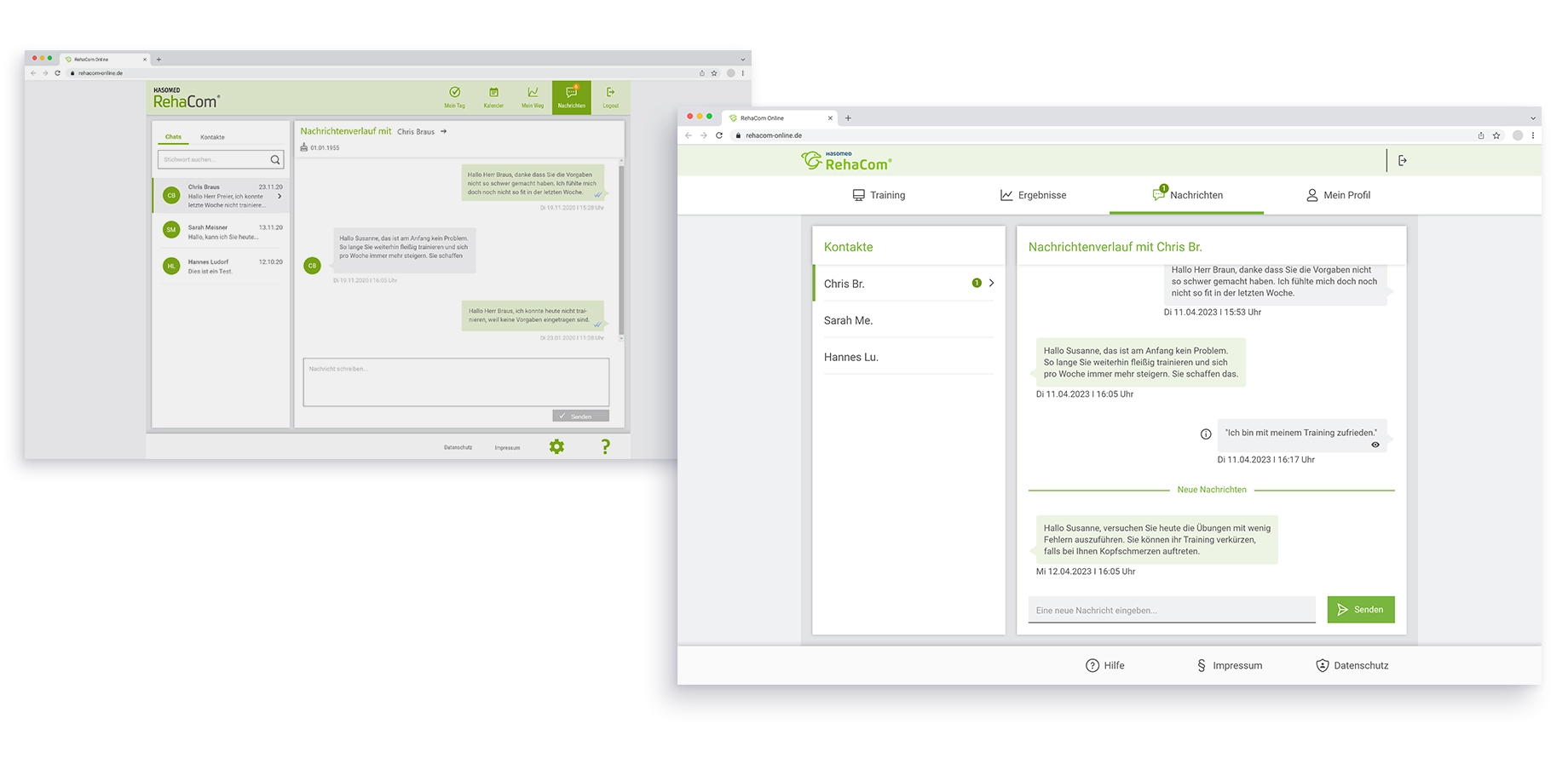 Vorher-Nachher-Bild der Nachrichtenseite von RehaCom Online
