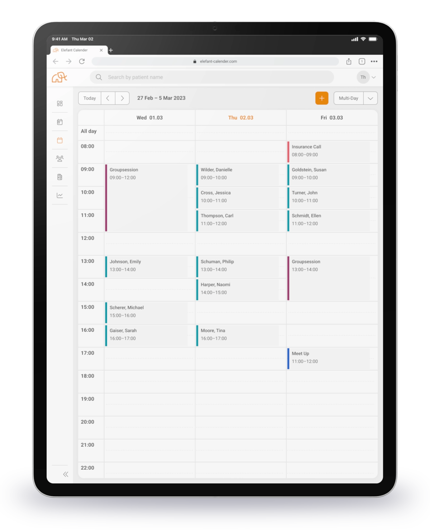 Mockup der Mehrtagesansicht des Elefant Kalender auf Tablet
