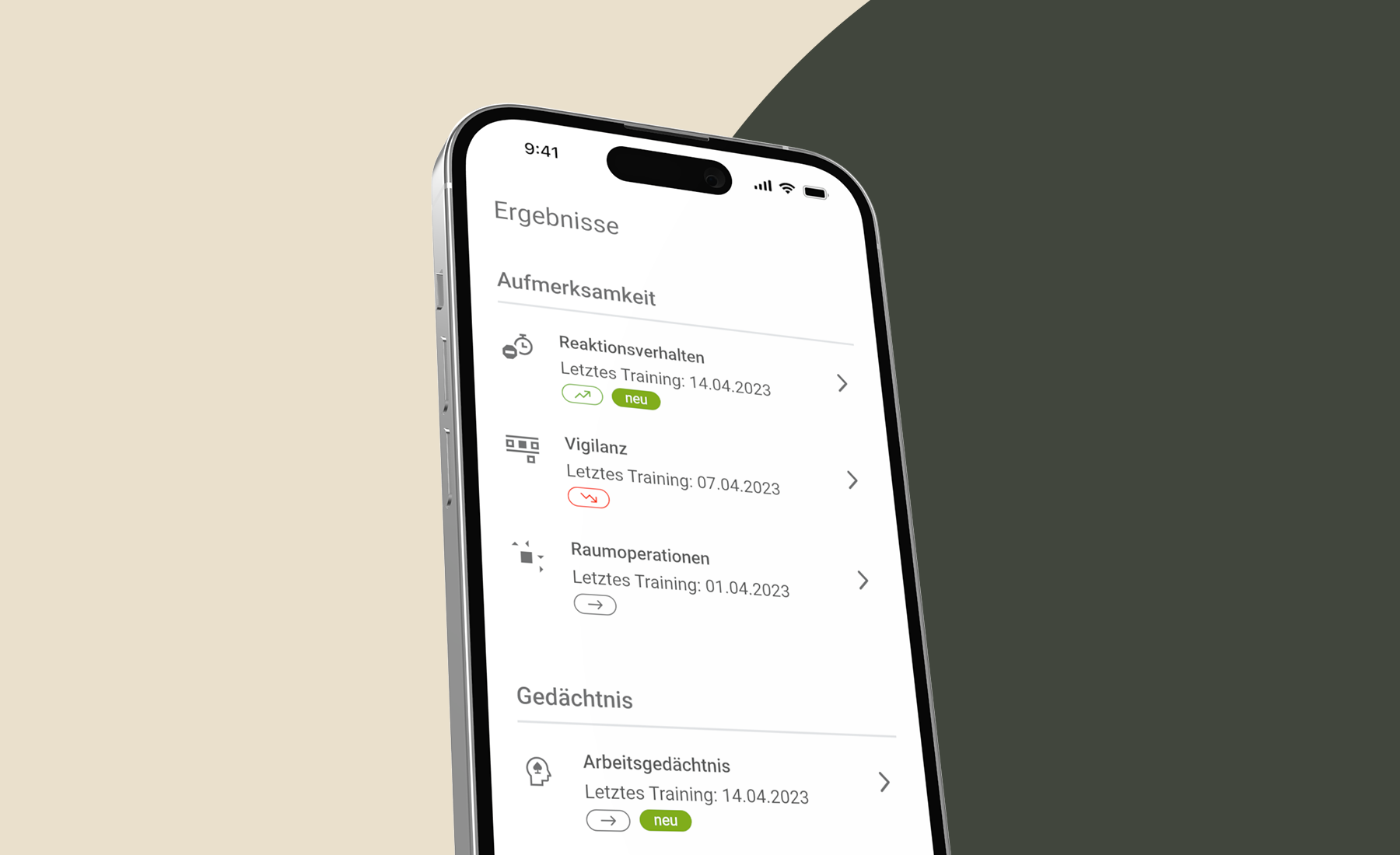 Mockup der Ergebnisansicht RehaComLink App