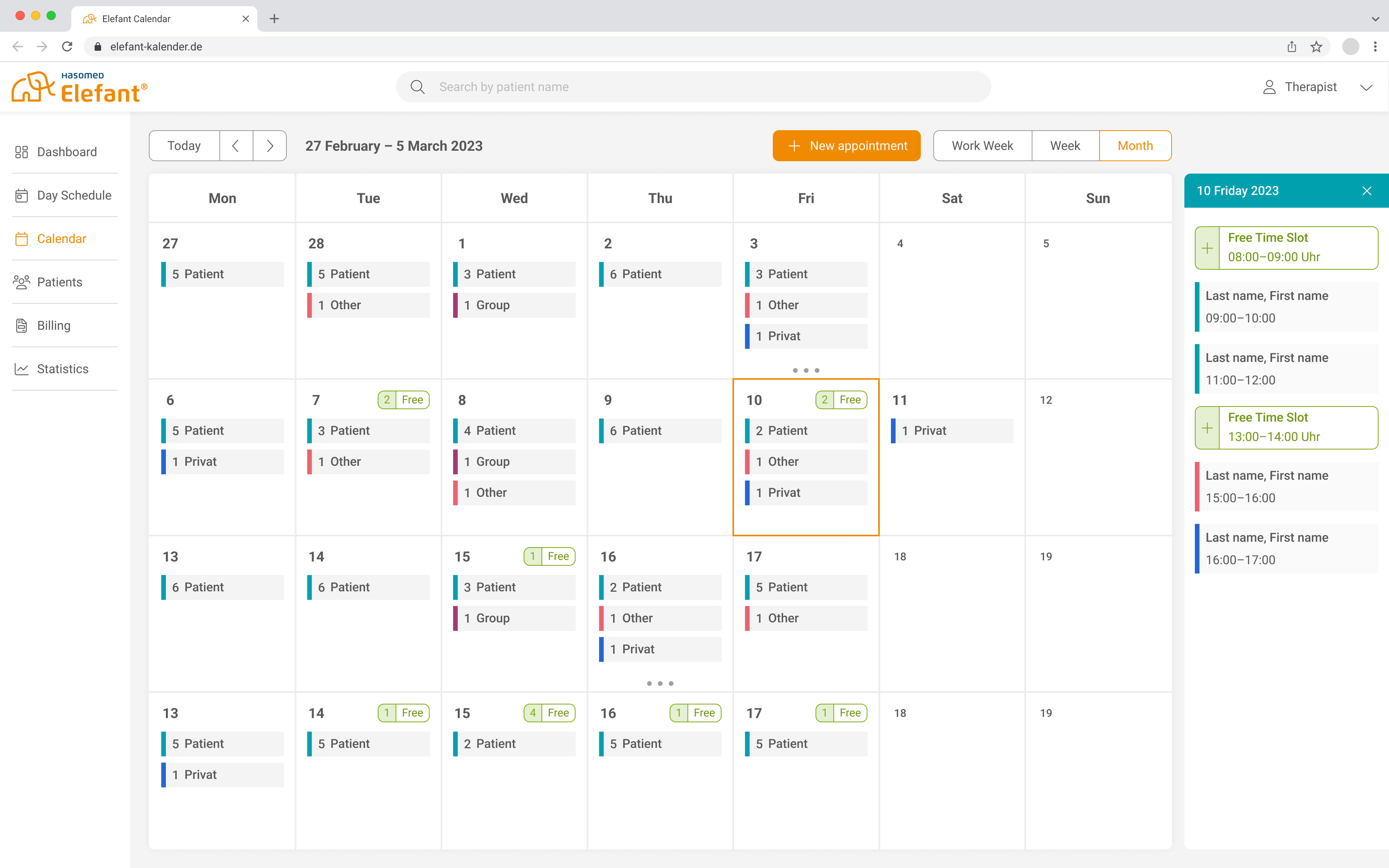 UI Design der Monatsansicht im Elefant Kalender