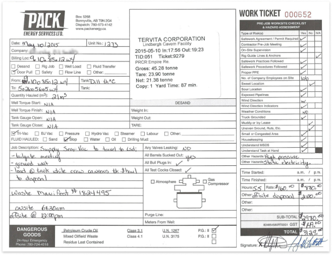 Fluid hauling ticket showing the traditional way fluid volumes are tracked.