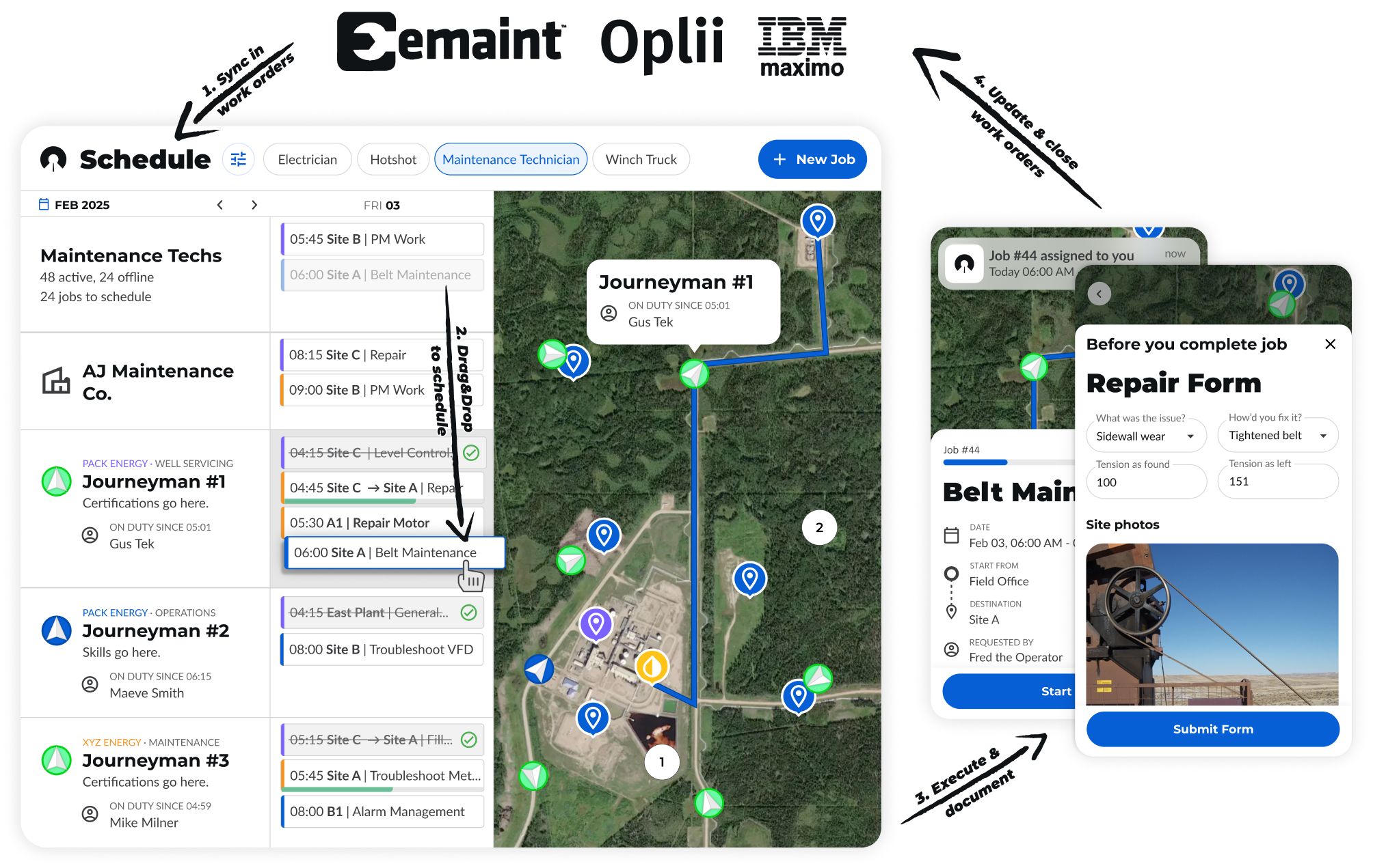 IronSight's Digital Maintenance Workflow shown in a diagram. The example used is for maintaining a pumping unit in the Oilfield.