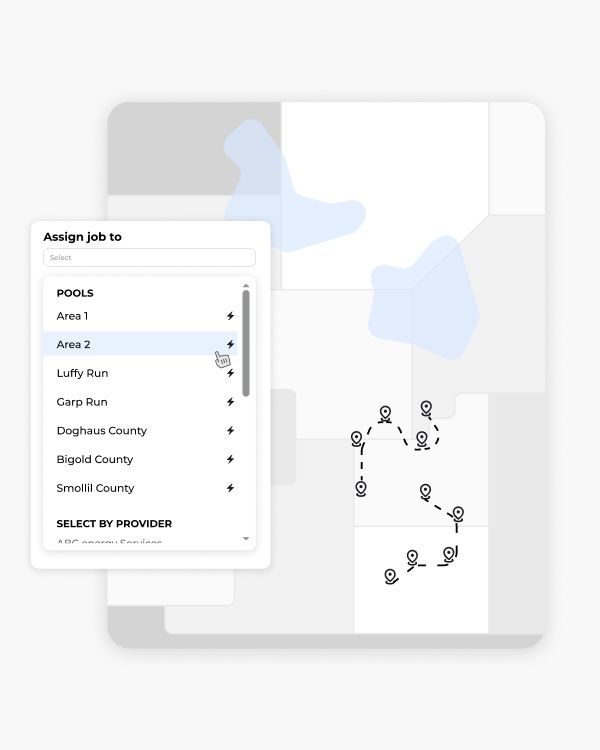 Showing how pools can be configured based on different service provider preferences for geographies, like by county, by operating area, by runs, etc.