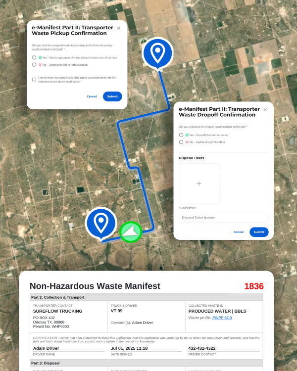 Image showing a waste hauler form submission for an RRC compliant waste manifest