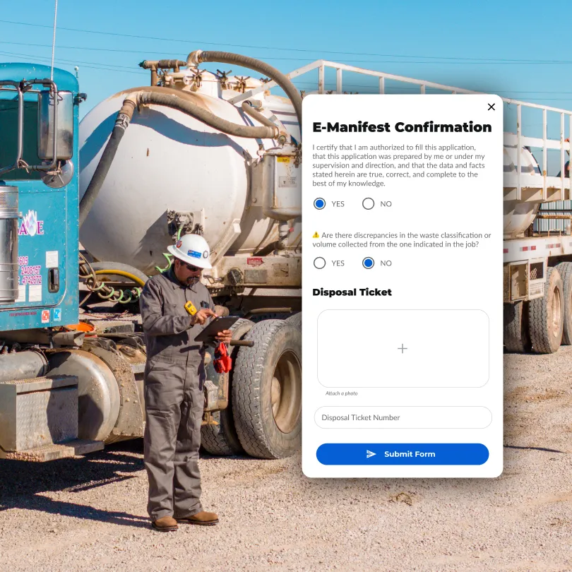 A driver completing their portion of an E-Manifest Confirmation to create an RRC compliant Waste Manifest