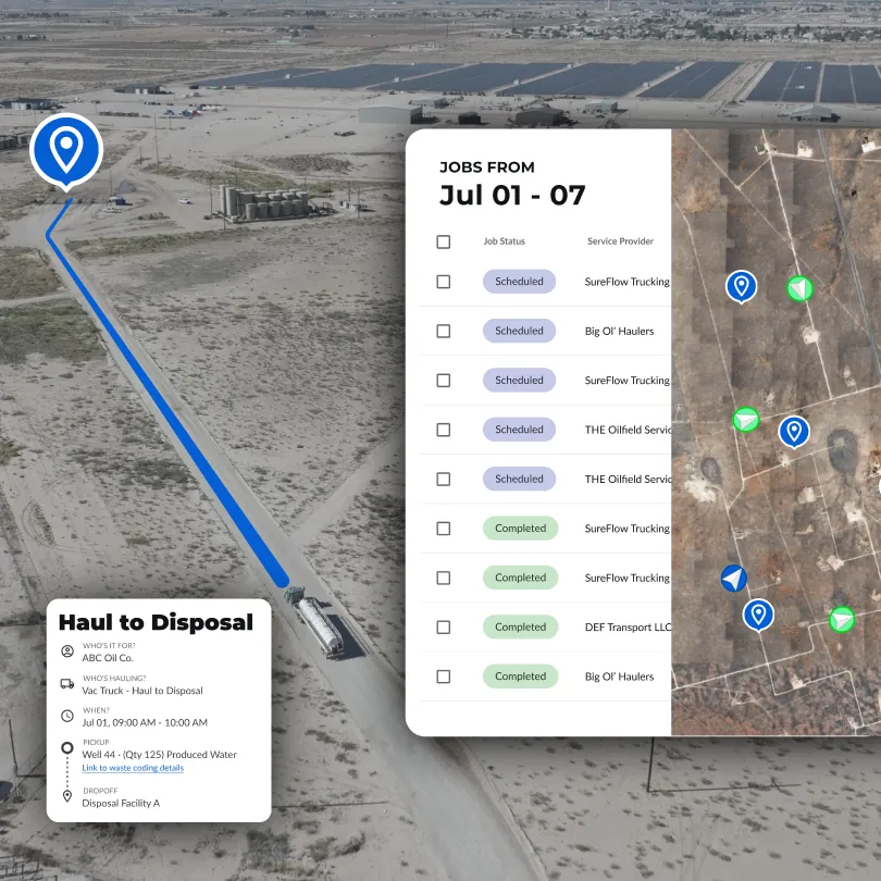 Disposal and recycling facilities can view truck loads enroute to their locations in real-time. Image of a screen showing a queue of truck loads.