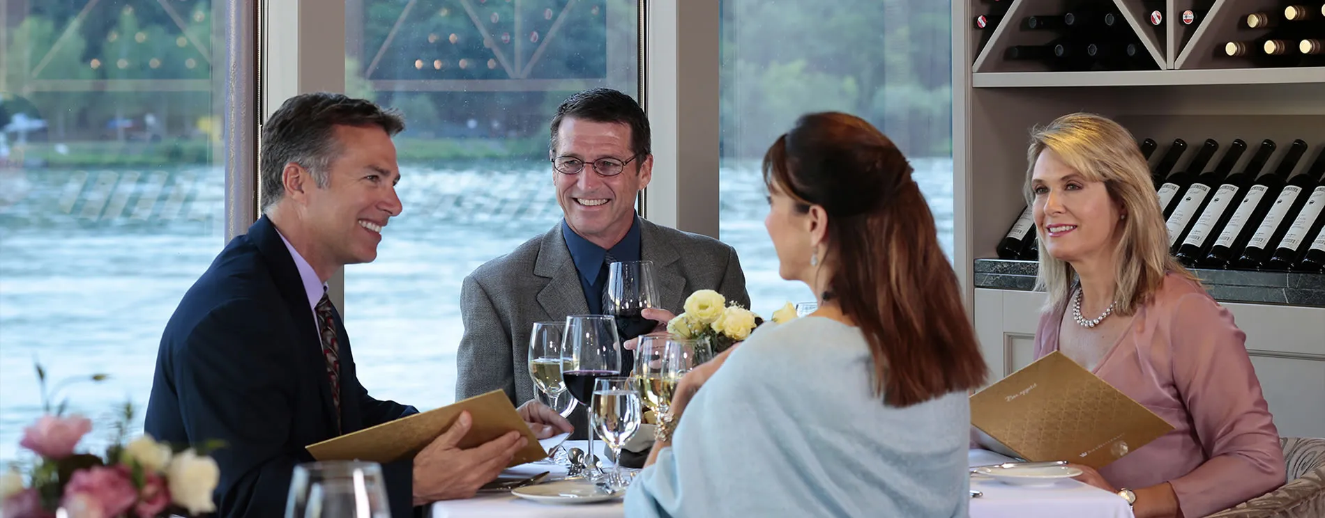 AmaWaterways friends enjoying dinner at Chefs table