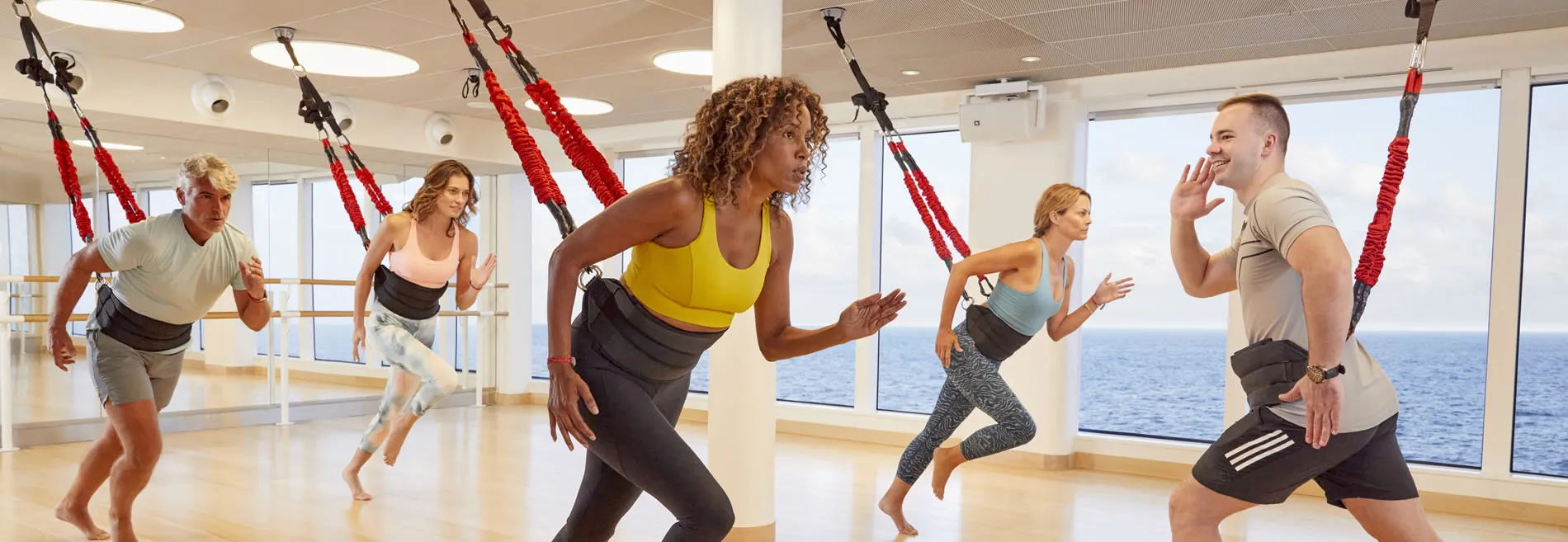 Virgin Voyages bungee fitness class