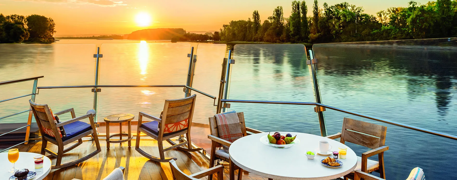 Viking River Cruises terrace at sunset