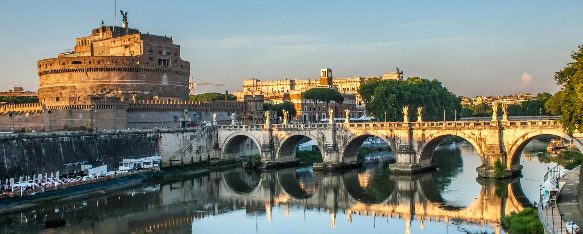 Castel Sant'Angelo and Ponte Sant'Angelo over Tiber River in Rome, Italy