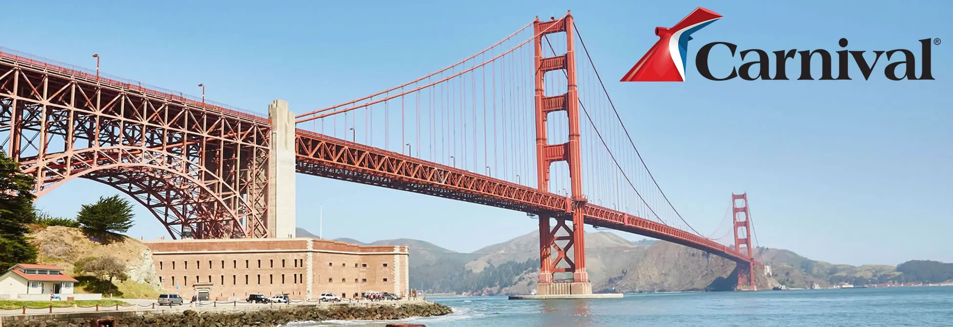 Carnival Cruise advertisement featuring the iconic Golden Gate Bridge in San Francisco