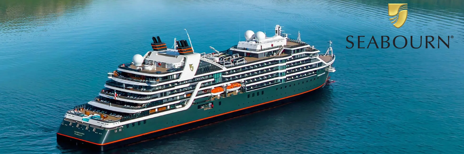 Seabourn luxury cruise ship sailing on calm blue waters