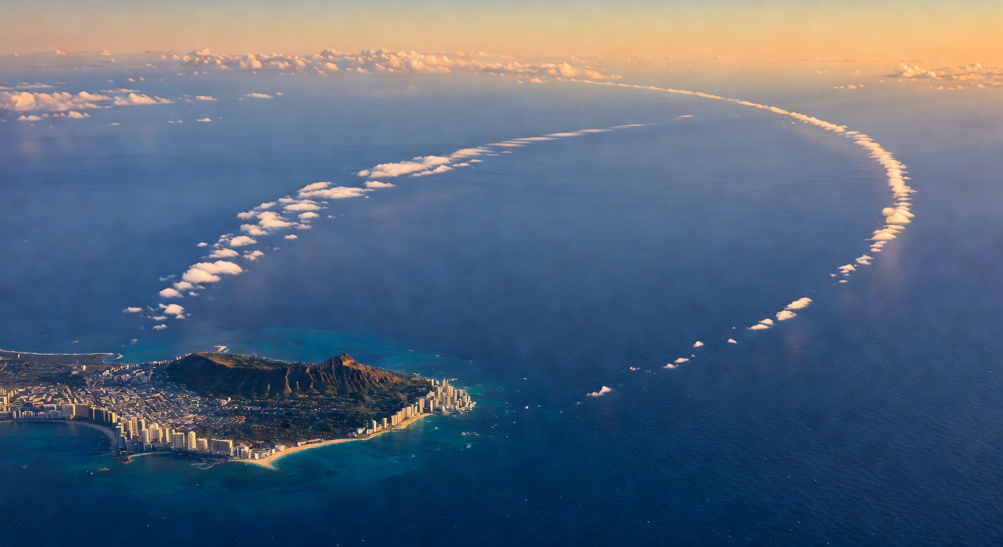 An editorial travel photograph illustrating: What a Honolulu Departure Actually Does to Your Route