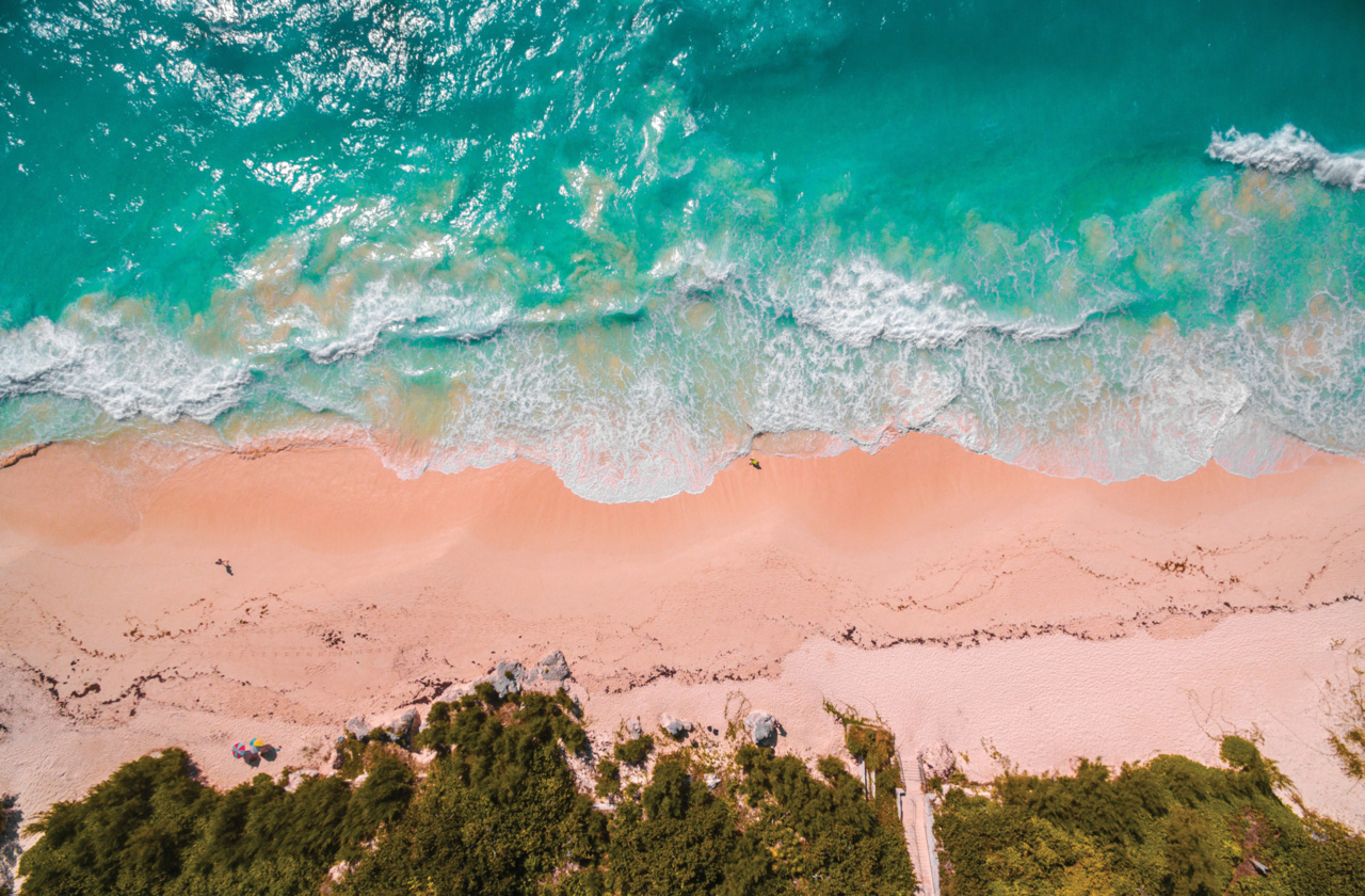 Pink-sand beach along Bermuda's southern shore with turquoise water