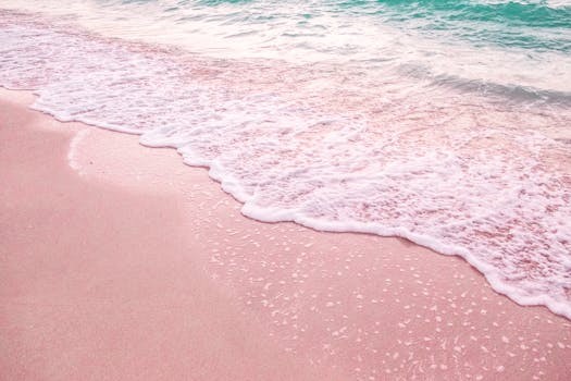 Bermuda beach with pink sand and light waves on the shoreline