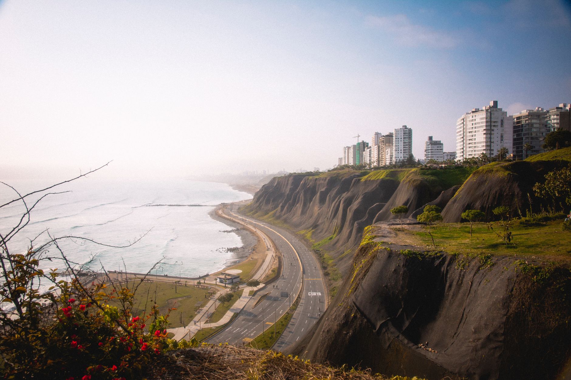Coastal cliffs and oceanfront skyline of Miraflores, Lima — a common port-of-call destination for Panama Canal cruise itineraries departing from Panama City.