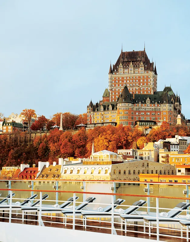Château Frontenac in Quebec City during autumn, capturing the iconic castle perched above the historic old town.