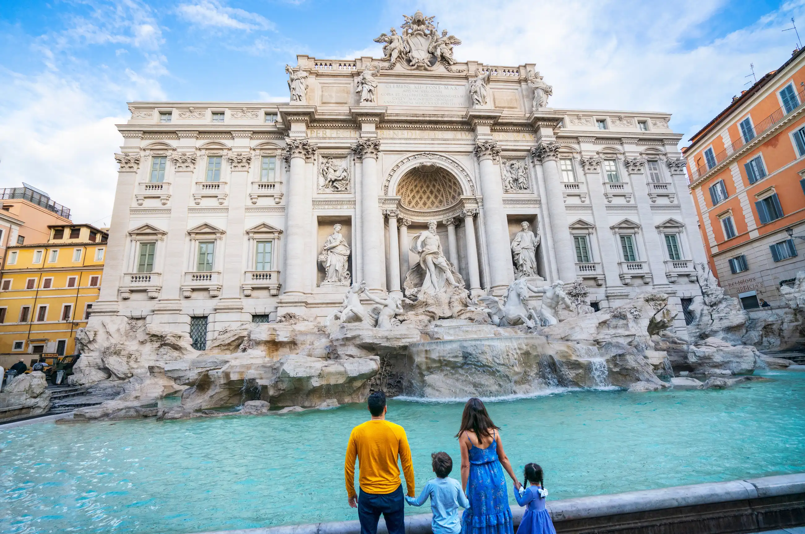 Rome, Italy, family visiting the Trevi Fountain, architecture, art, culture, history, shoreside walking tour, adventure, tourist attraction, family fun,