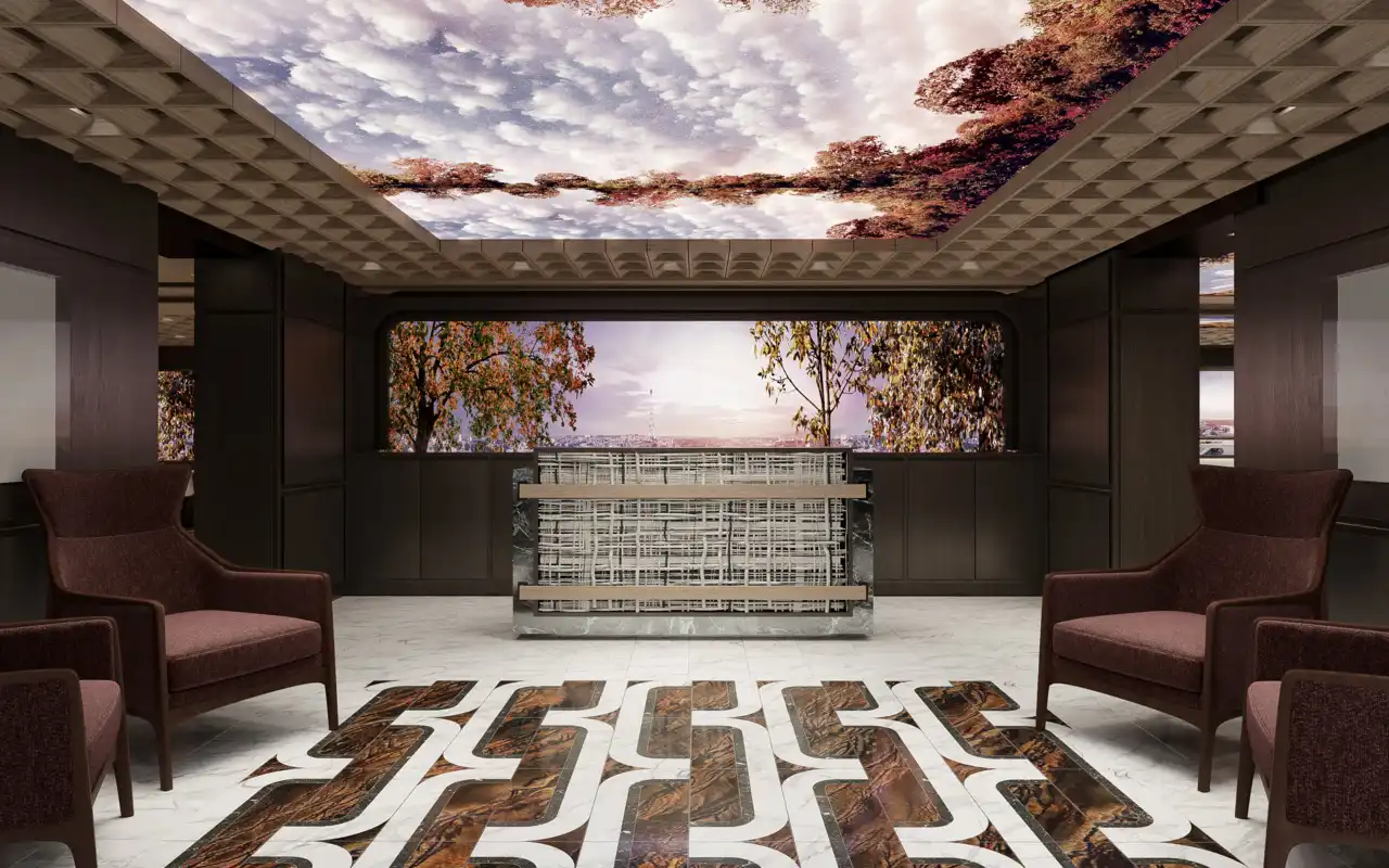 The Panorama Room main dining room aboard Norwegian Aura with LED displays and synchronised lighting