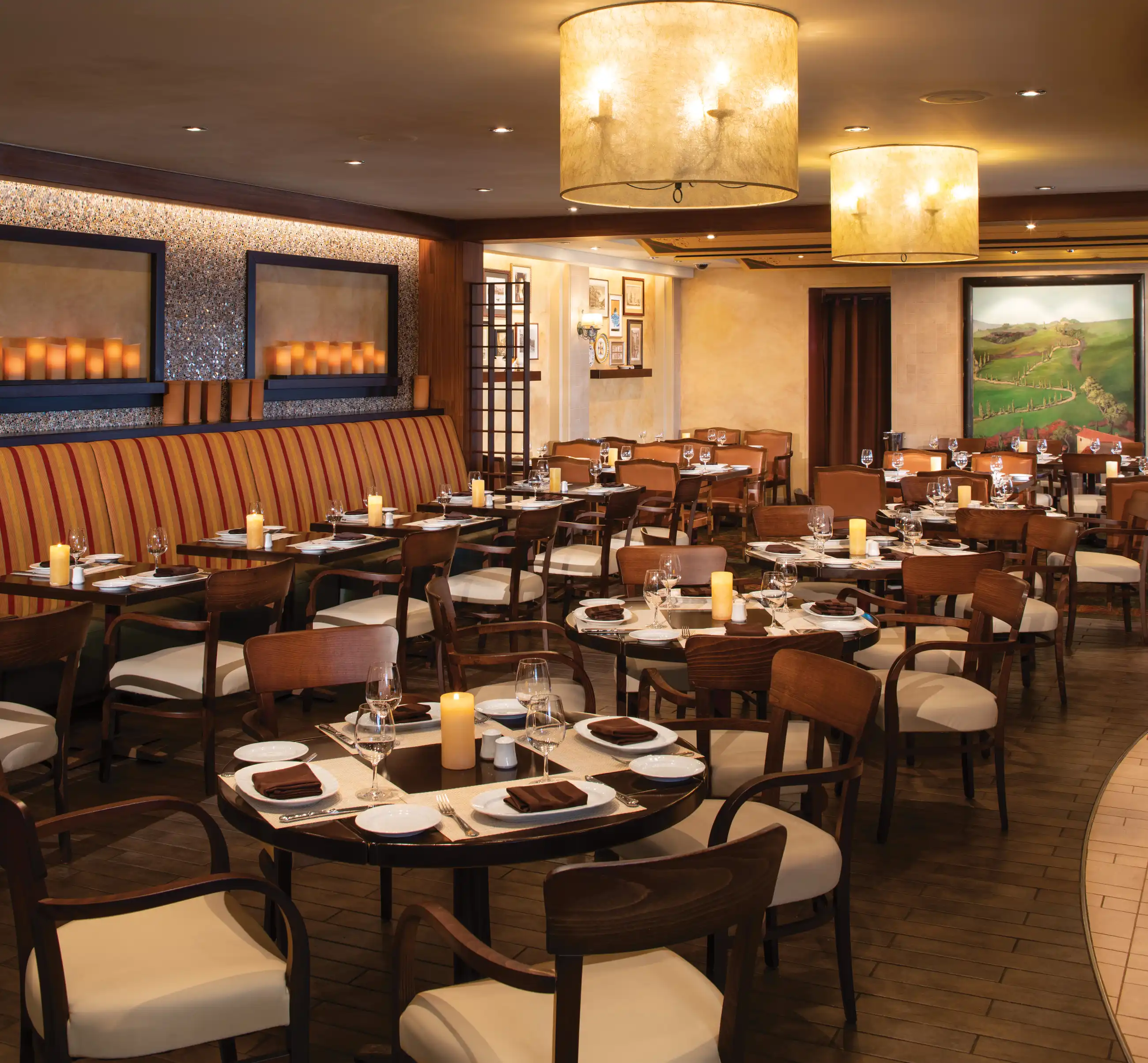 Elegant table setting at Chops Grille specialty steakhouse on a Royal Caribbean ship