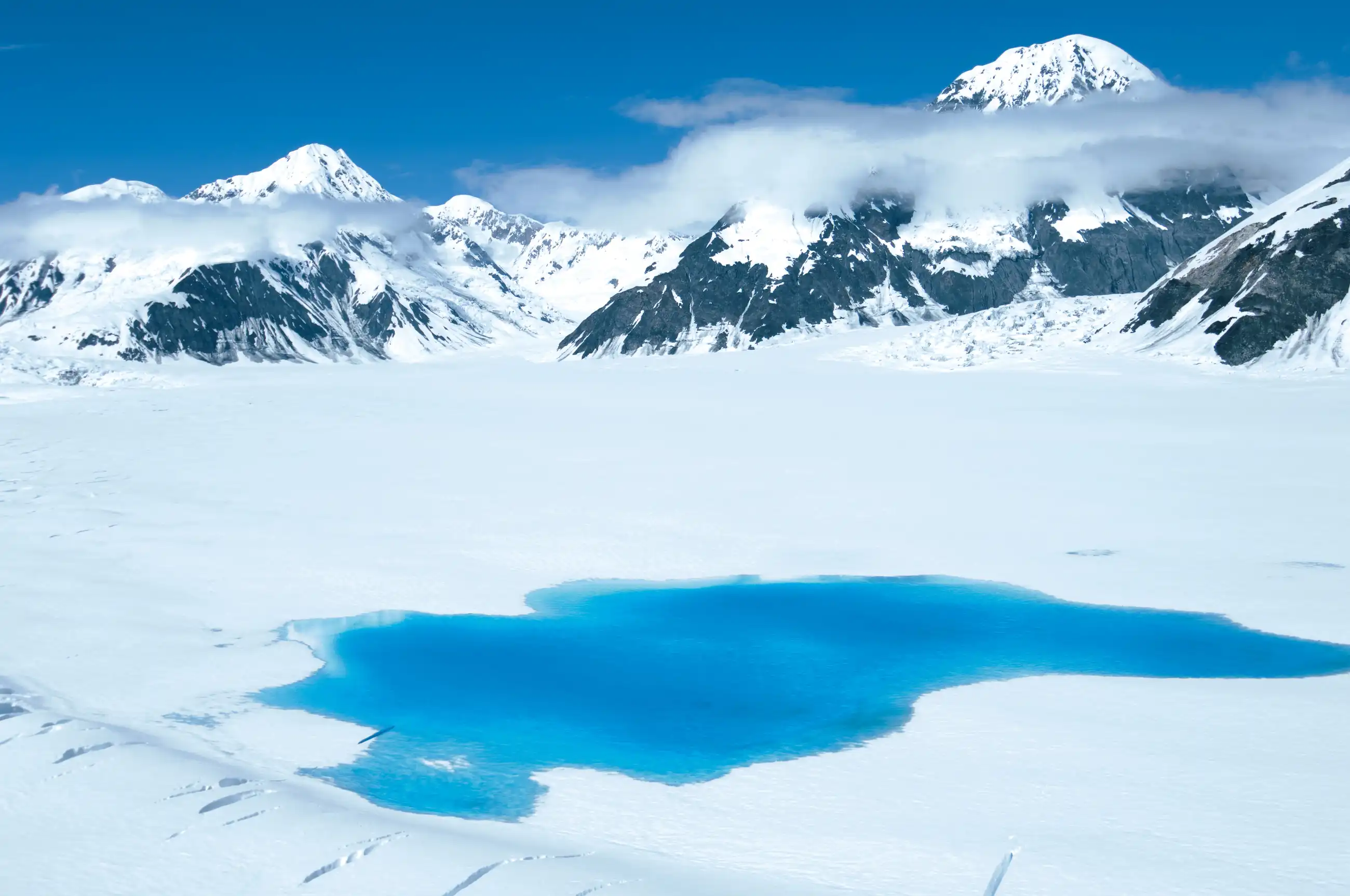 Alaska Aerial shot, Hubbard Glacier, ice, ocean, water, mountains.