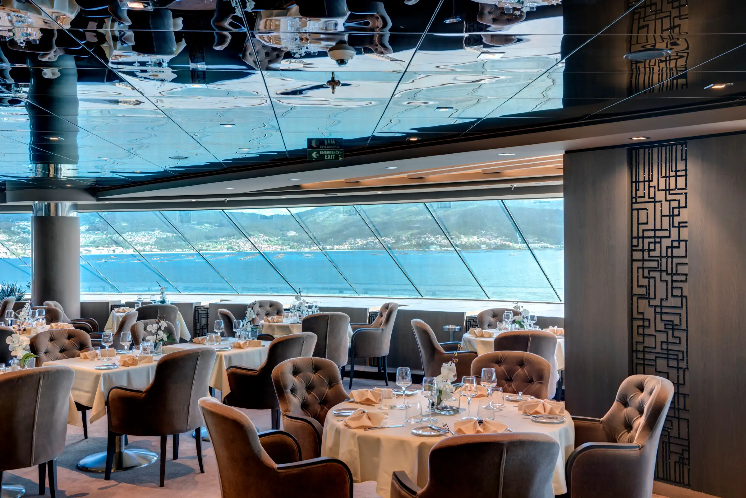 The private Yacht Club Restaurant aboard an MSC cruise ship