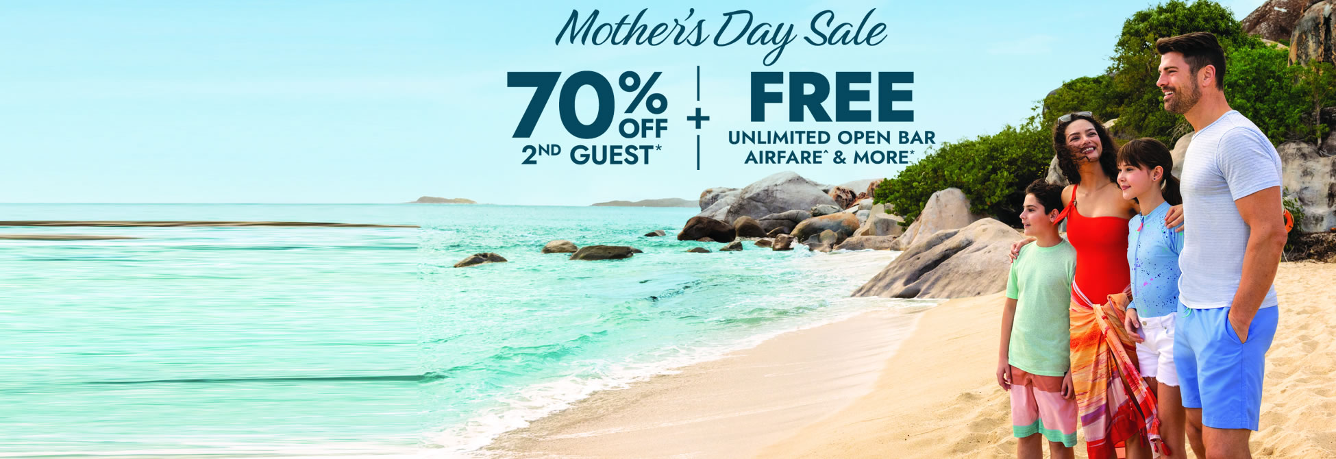 Family enjoying beach vacation during Mother's Day sale promotion