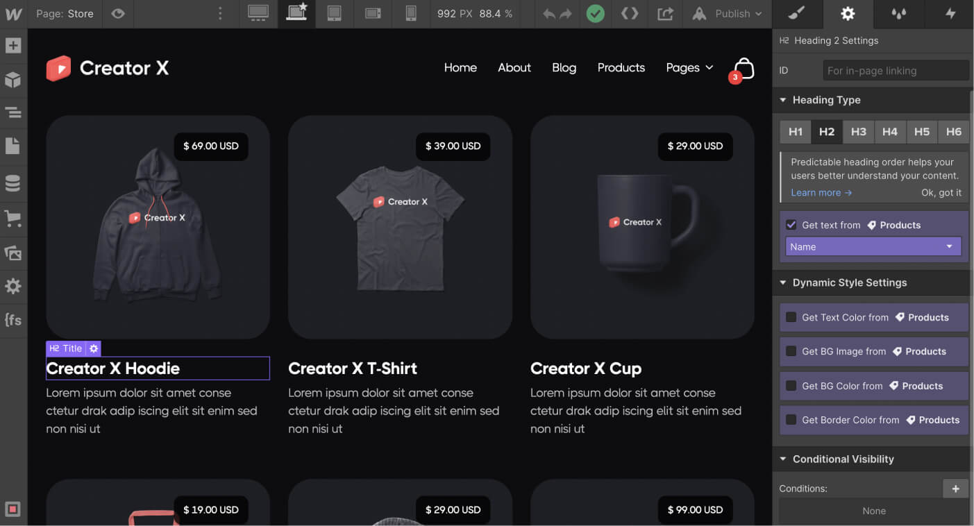 eCommerce Products - Creator X Webflow Template