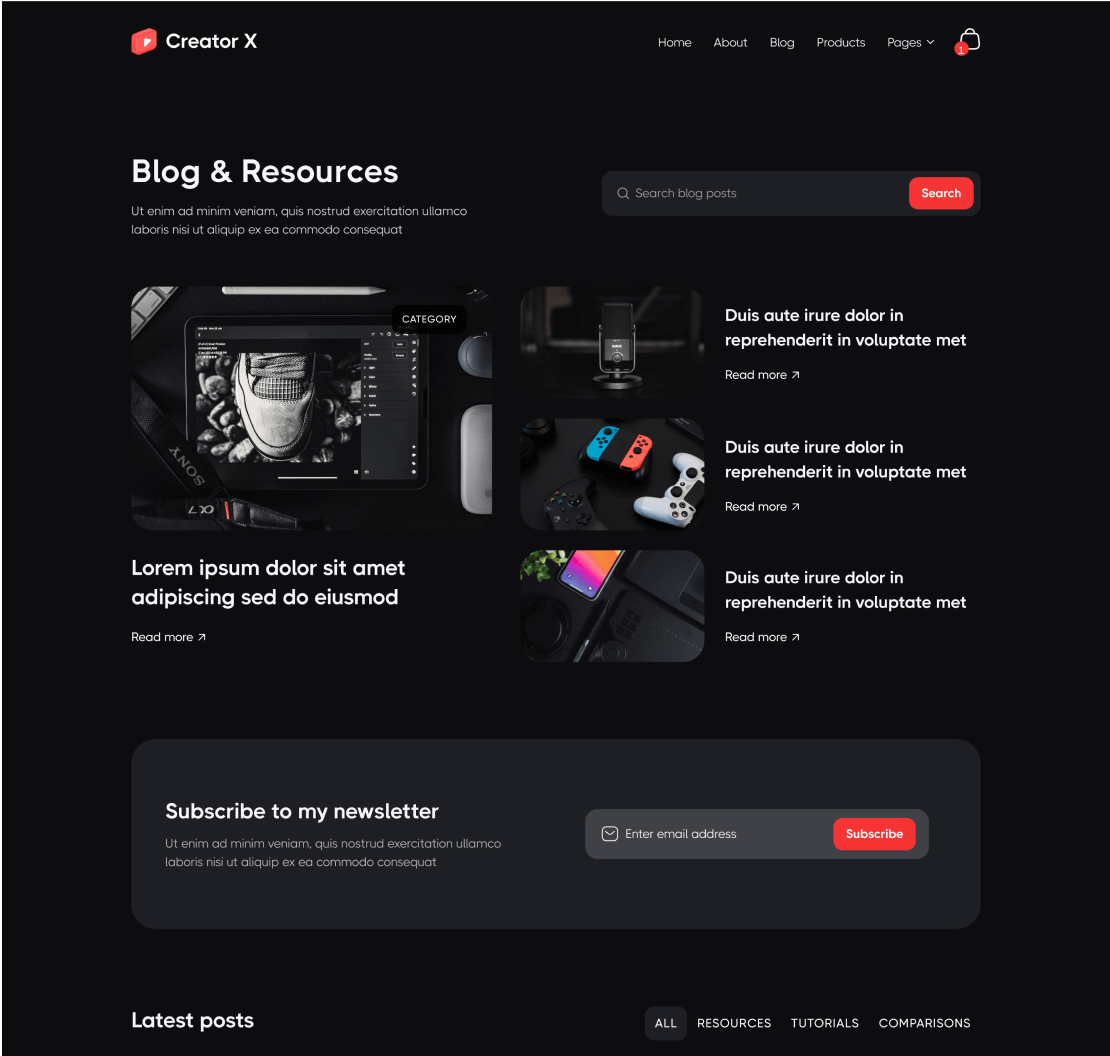 Creator X - Blog page - Youtuber Webflow Template