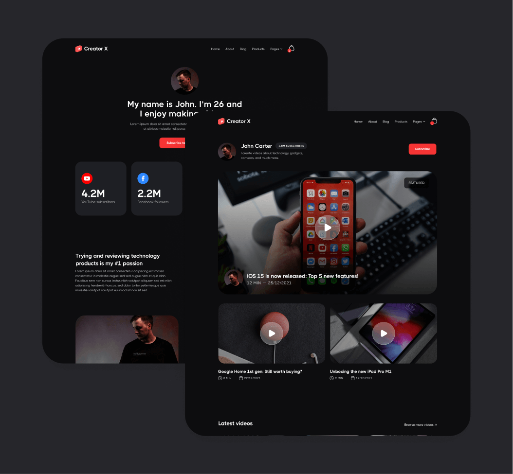 Creator X - 15 Pages Included - Youtuber Webflow Template