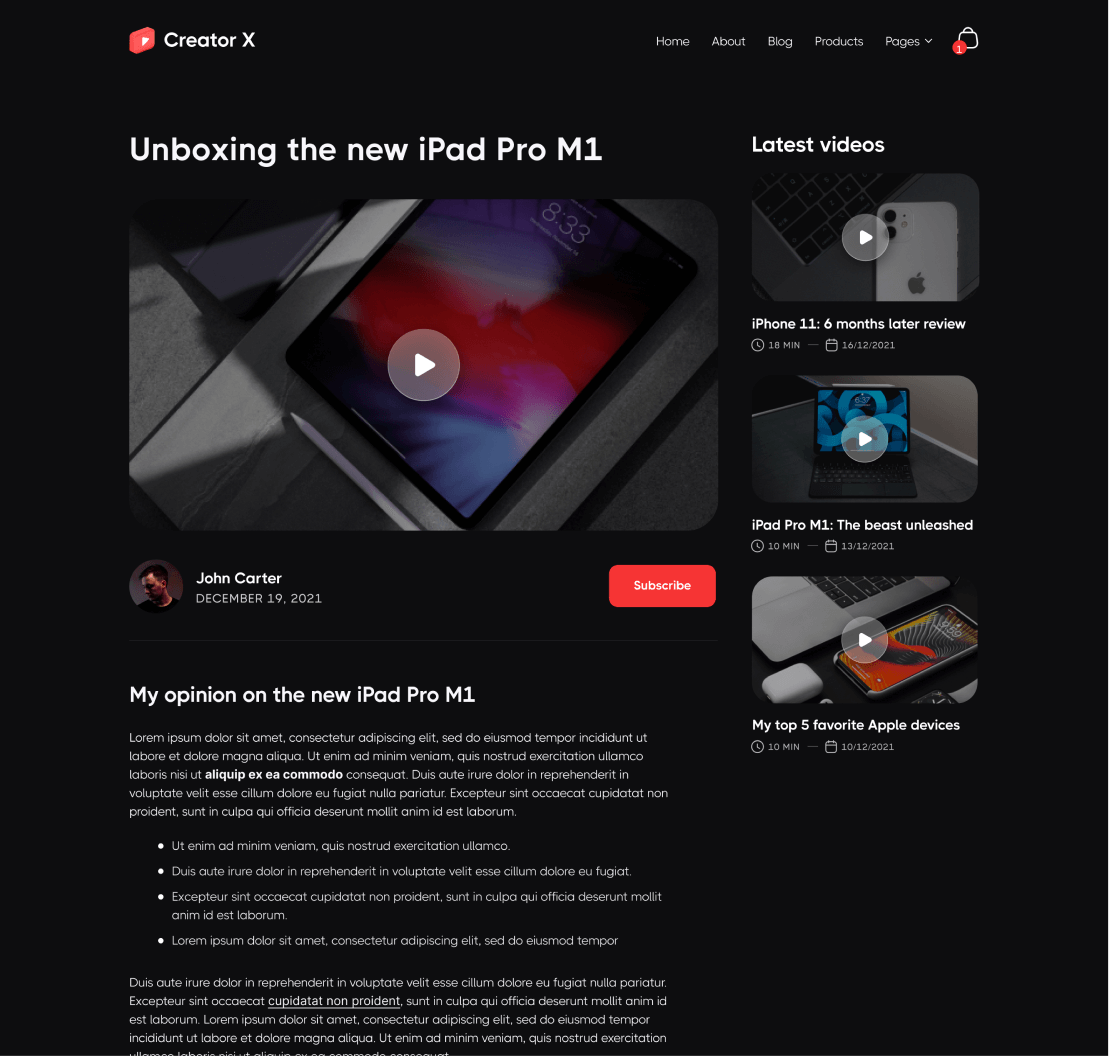 Creator X - Video Single page - Youtuber Webflow Template