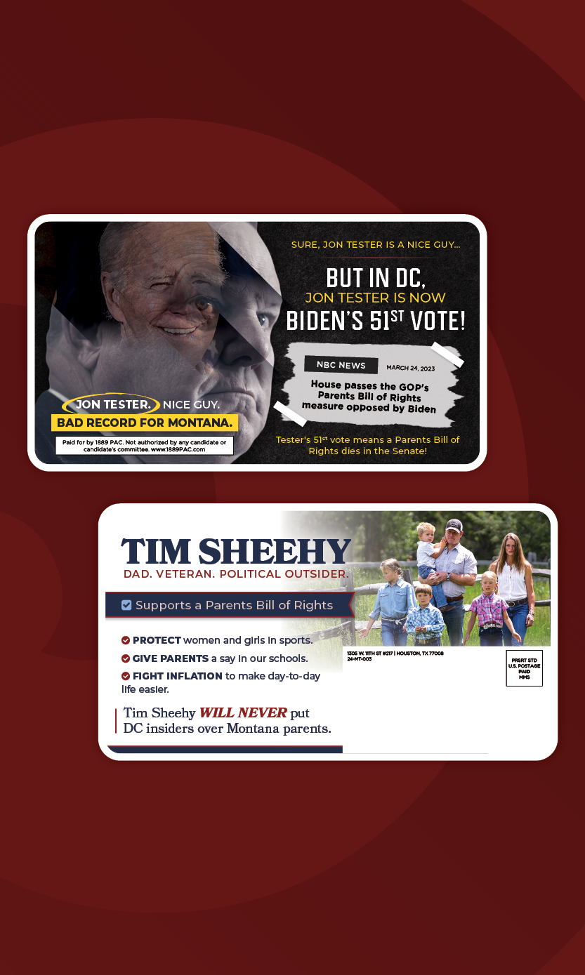 Tim Sheehy Montana Senate contrast mail vs Jon Tester