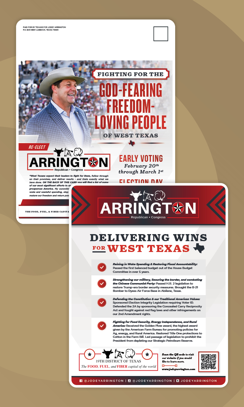 Jodey Arrington Texas 19th Congressional re-elect mail