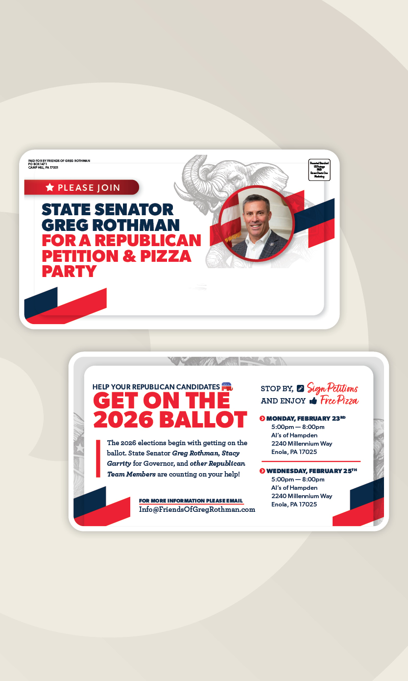 Greg Rothman PA State Senate petition event mailer