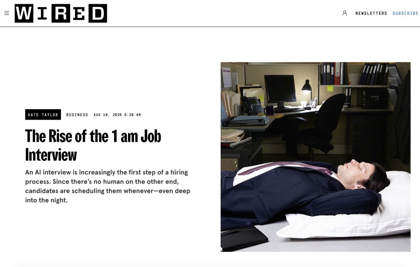 WIRED article titled The Rise of the 1 am Job Interview