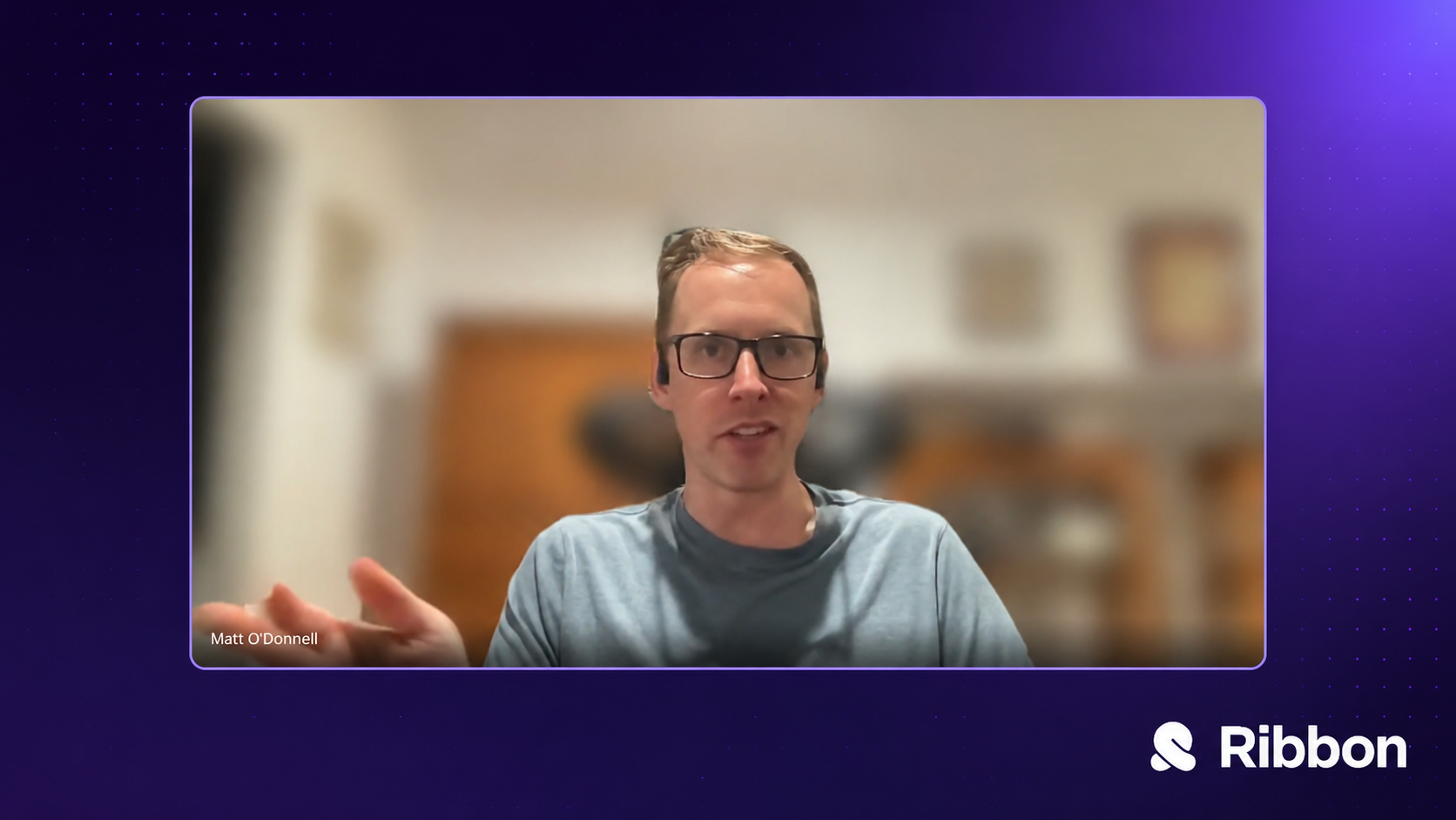 Matt O'Donnell of Randall Reilly in a Ribbon-branded interview frame