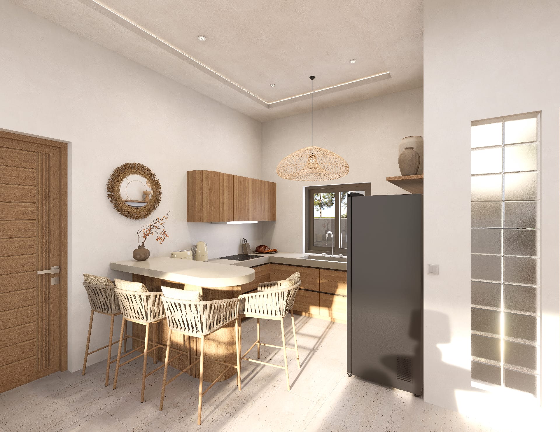Cuisine et coin repas d’une villa deux chambres à Lamai