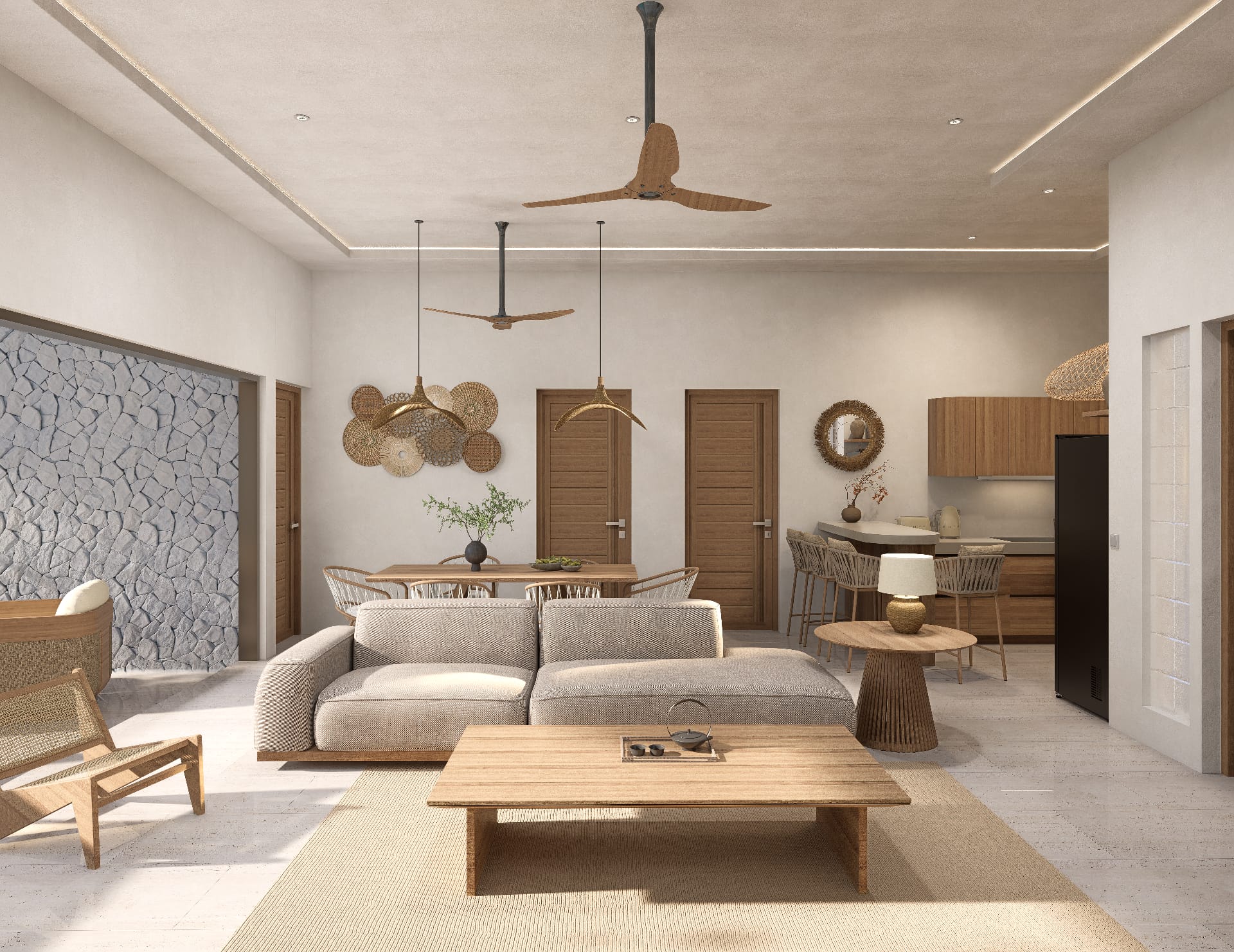 Espace de vie ouvert d’une villa deux chambres à Lamai