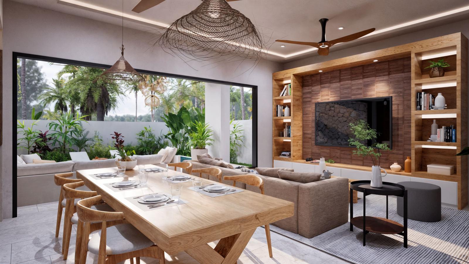 Salle à manger et salon dans une villa trois chambres à Lamai